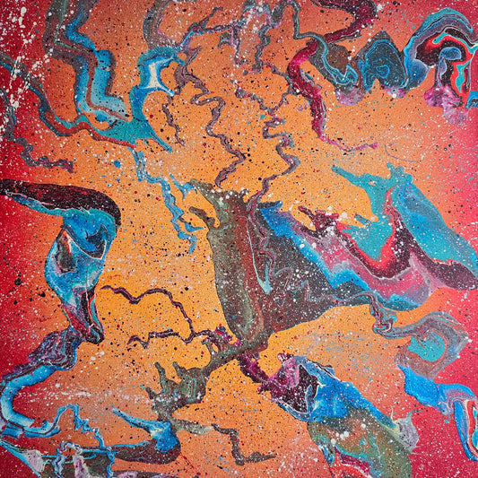 Cosmic Lava Alexandra Romano Art Original Abstract Paintings Blue Orange Red Colorful Cosmos Artwork