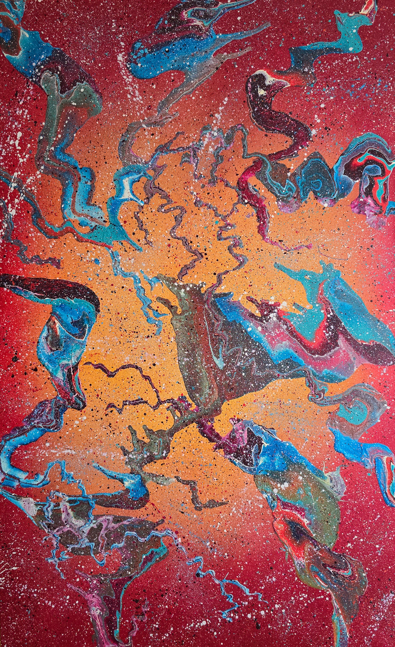Cosmic Lava Alexandra Romano Art Original Abstract Expressionism Paintings Toronto Gallery Canadian Artists Colorful Cosmos Blue Orange Red