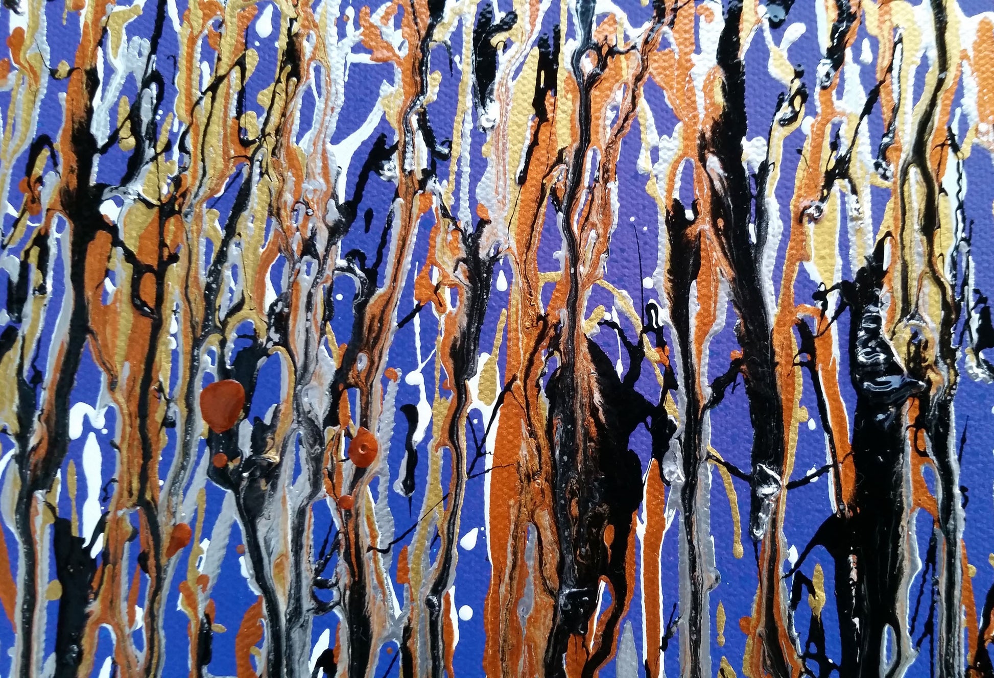 Abstract Expressionism Art Contemporary Modern Painting Drip Style Spray Paint Ink Canvas Metallic Colours Black