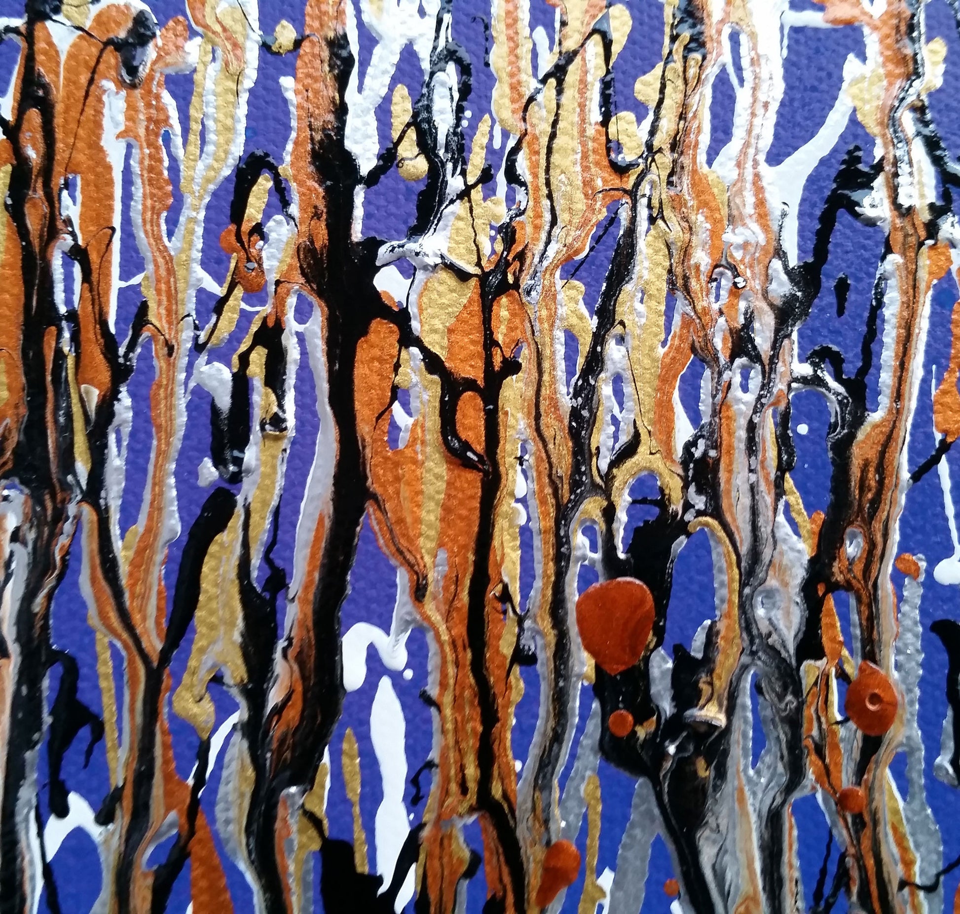 Abstract Expressionism Art Contemporary Modern Painting Drip Style Spray Paint Ink Canvas Metallic Colours Black