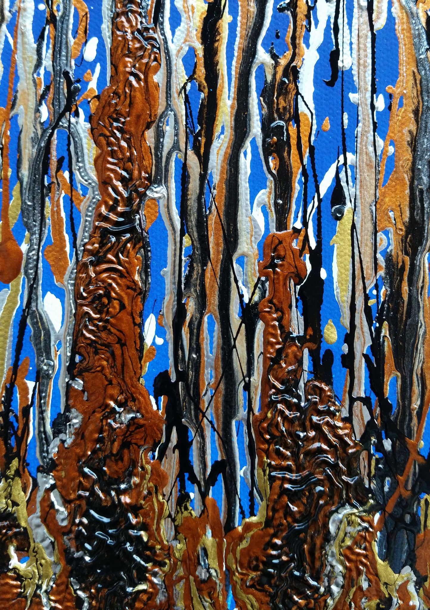 Abstract Expressionism Art Contemporary Modern Painting Drip Style Spray Paint Ink Canvas Metallic Colours Black