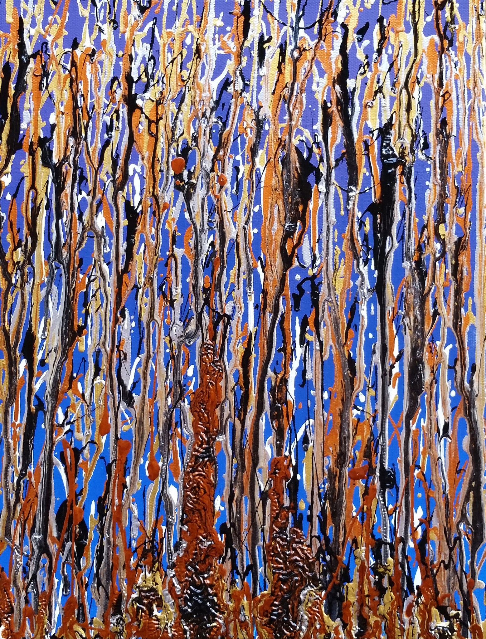 Abstract Expressionism Art Contemporary Modern Painting Drip Style Spray Paint Ink Canvas Metallic Colours Black