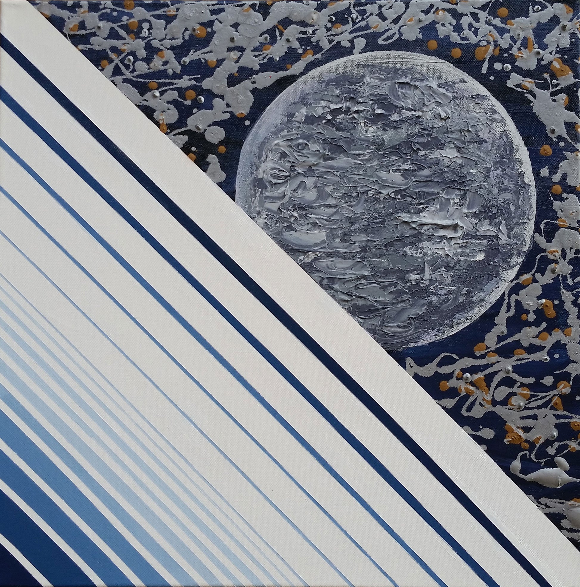 Abstract Expressionism Art Contemporary Modern Painting Monochromatic Moon Blue Grey White Colours Geometry Nature Sky Night Texture