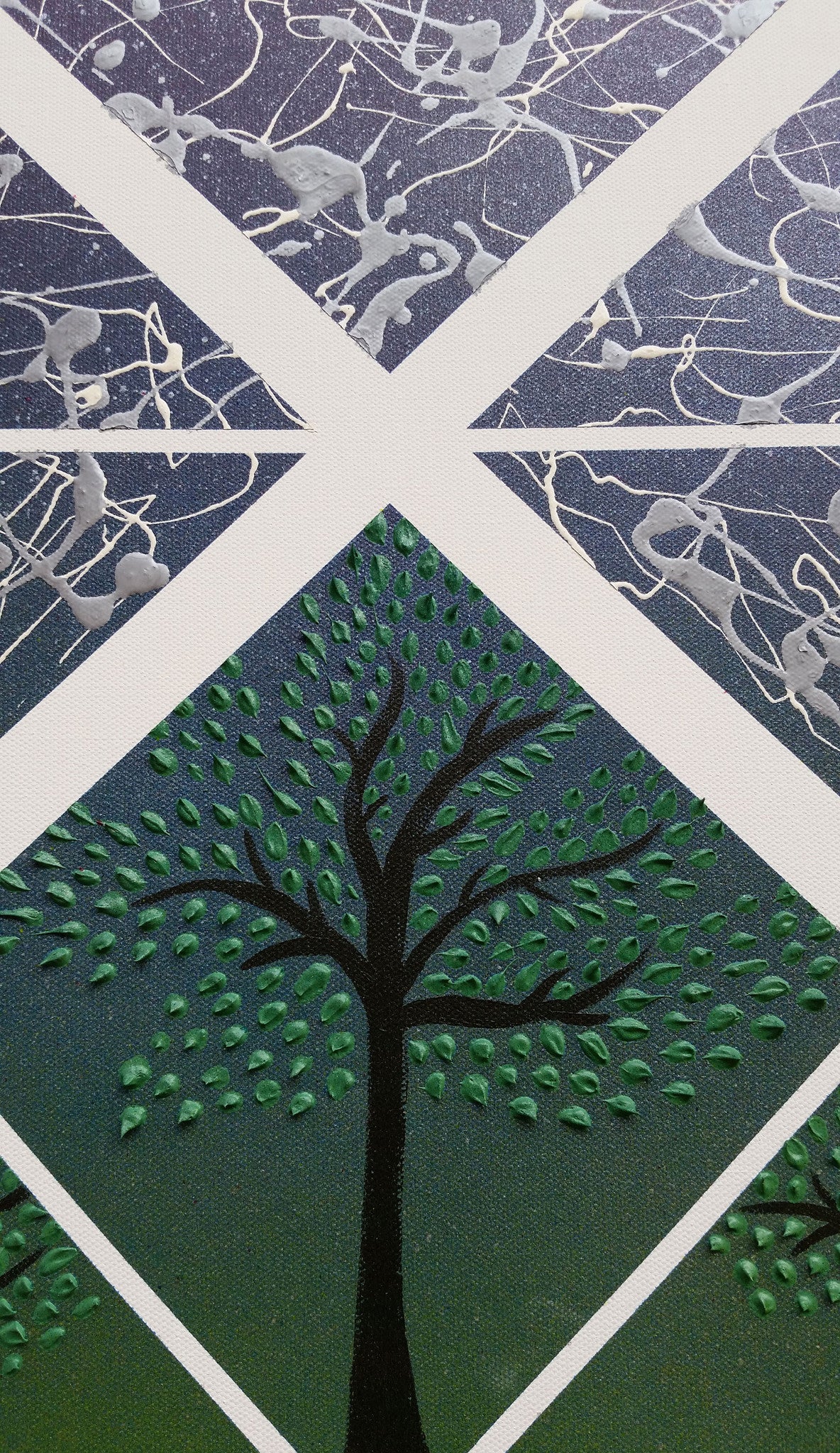 Abstract Expressionism Art Contemporary Modern Painting Three Trees Acrylic Spray Paint Ink Canvas Texture Nature Sky