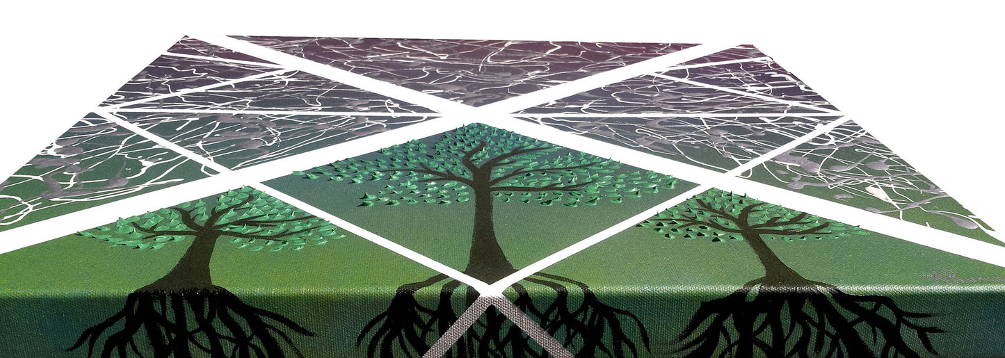 Abstract Expressionism Art Contemporary Modern Painting Three Trees Acrylic Spray Paint Ink Canvas Texture Nature Sky Roots