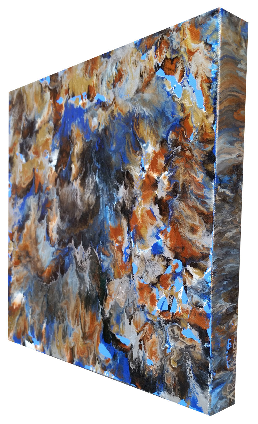 Abstract Fluid Painting Mixed Media Enamel Paint Canvas Blue Waves Ocean Water Relaxing Calming Artwork