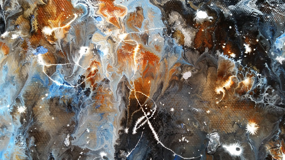 Cosmic Modern Abstract Art Original Painting Blue Splatter Paint Enamel and Spray Paint on Canvas