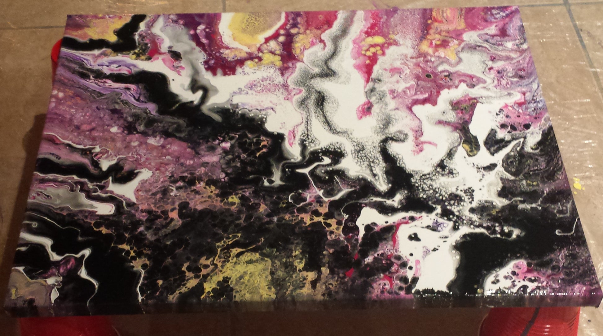 Evolution by Alexandra Romano Original Abstract Expressionism Painting Pink White Black Purple Cellular Forms Work in Progress