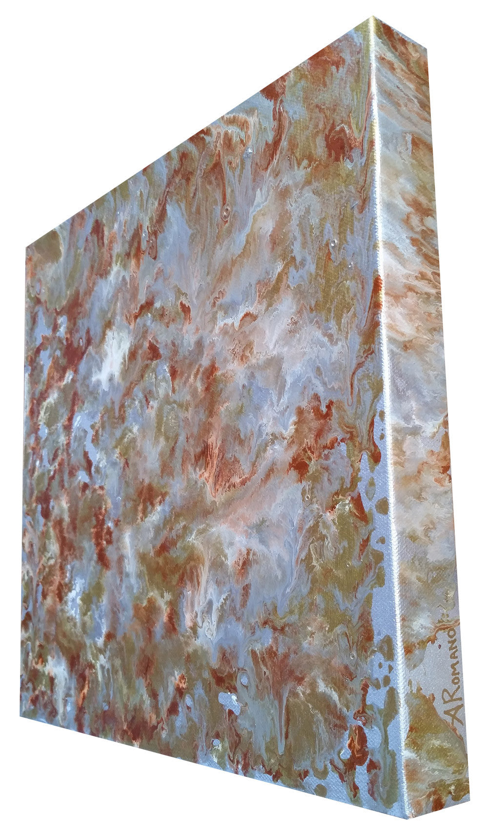 Fluid Painting Mixed Media Metallic Colours Modern Art Gold Silver Copper White Enamel and Spray Paint on Canvas