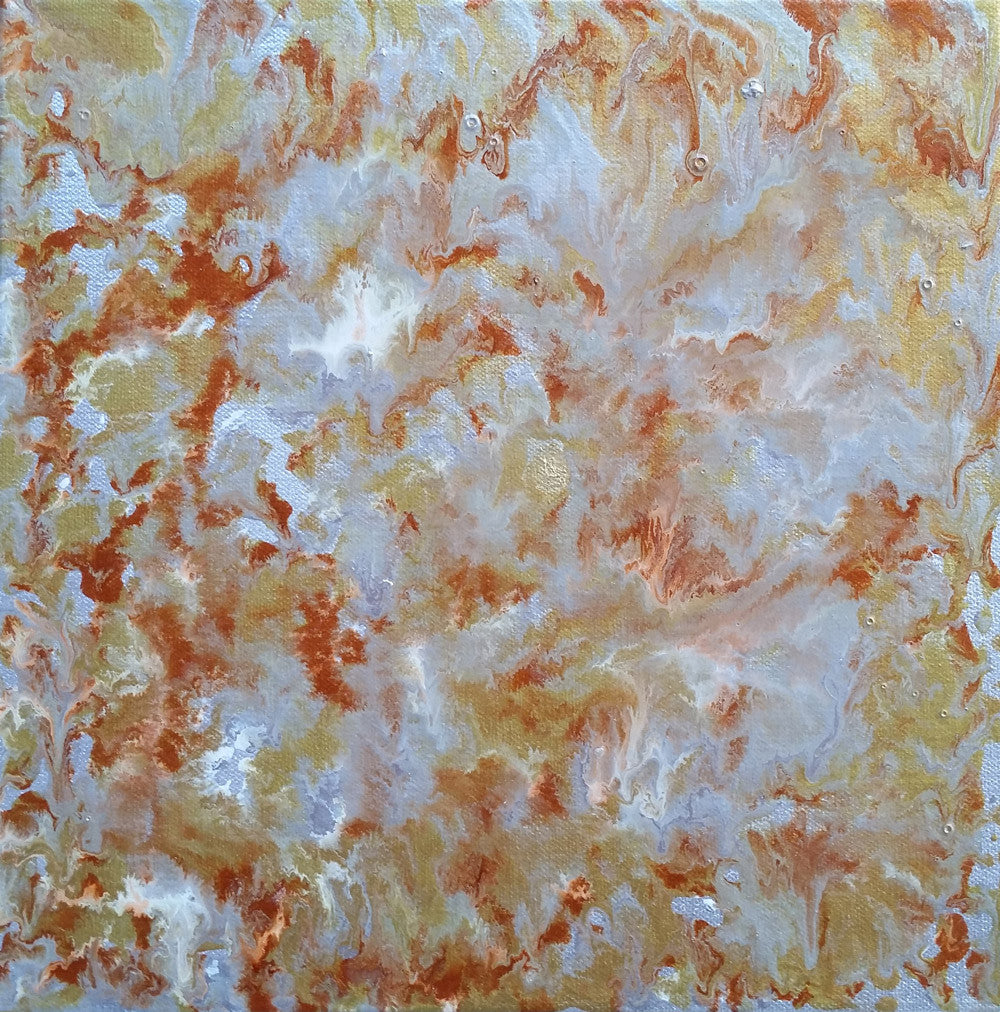 Fluid Painting Mixed Media Metallic Colours Modern Art Gold Silver Copper White Enamel and Spray Paint on Canvas