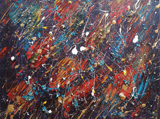 Galaxy Oil on Canvas Ink Rocks Abstract Expressionism Art Modern Contemporary Painting Texture Impasto Outer Space Meteorites Cosmic Colourful