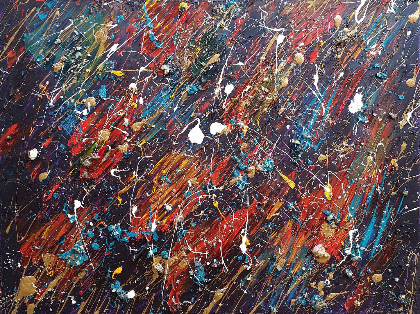 Galaxy Oil on Canvas Ink Rocks Abstract Expressionism Art Modern Contemporary Painting Texture Impasto Outer Space Meteorites Cosmic Colourful