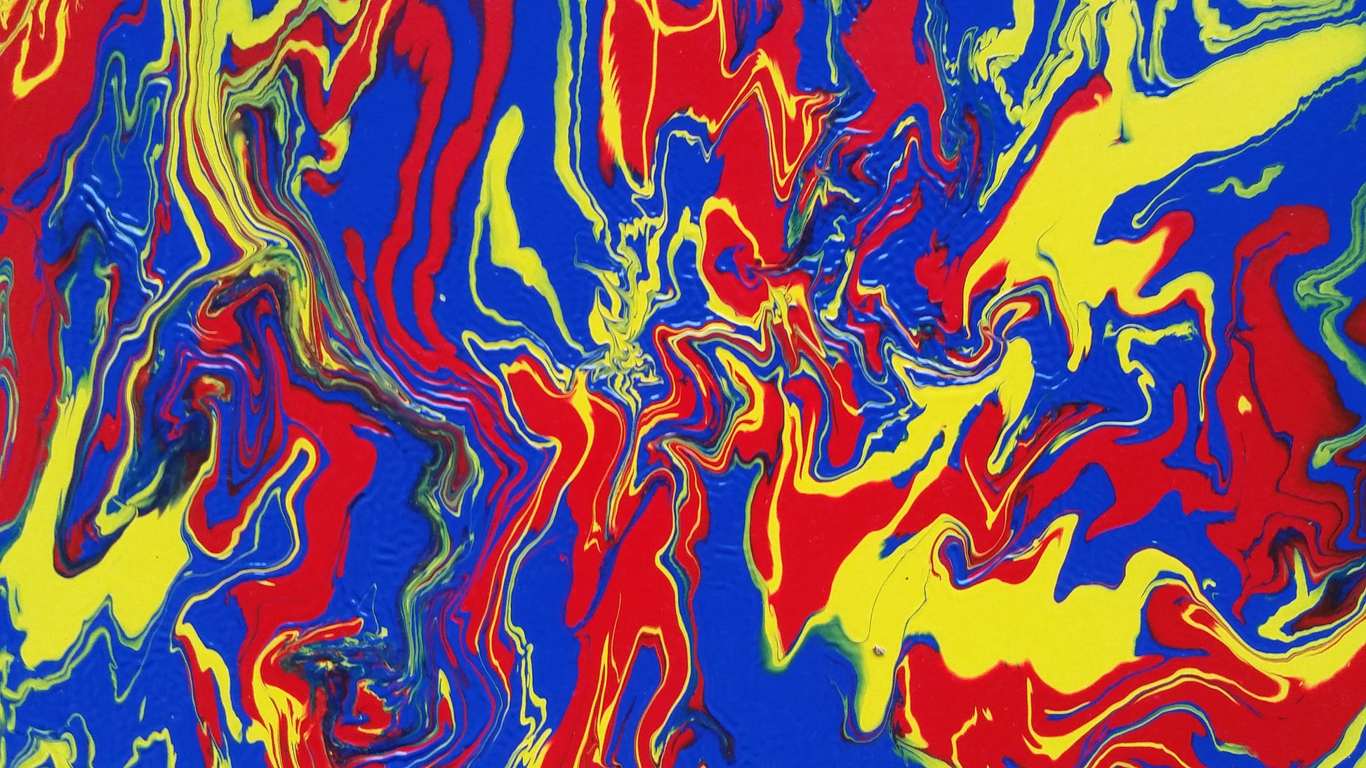 Original Abstract Fluid Painting Modern Art Primary Balance Bold Colors Yellow Blue Red