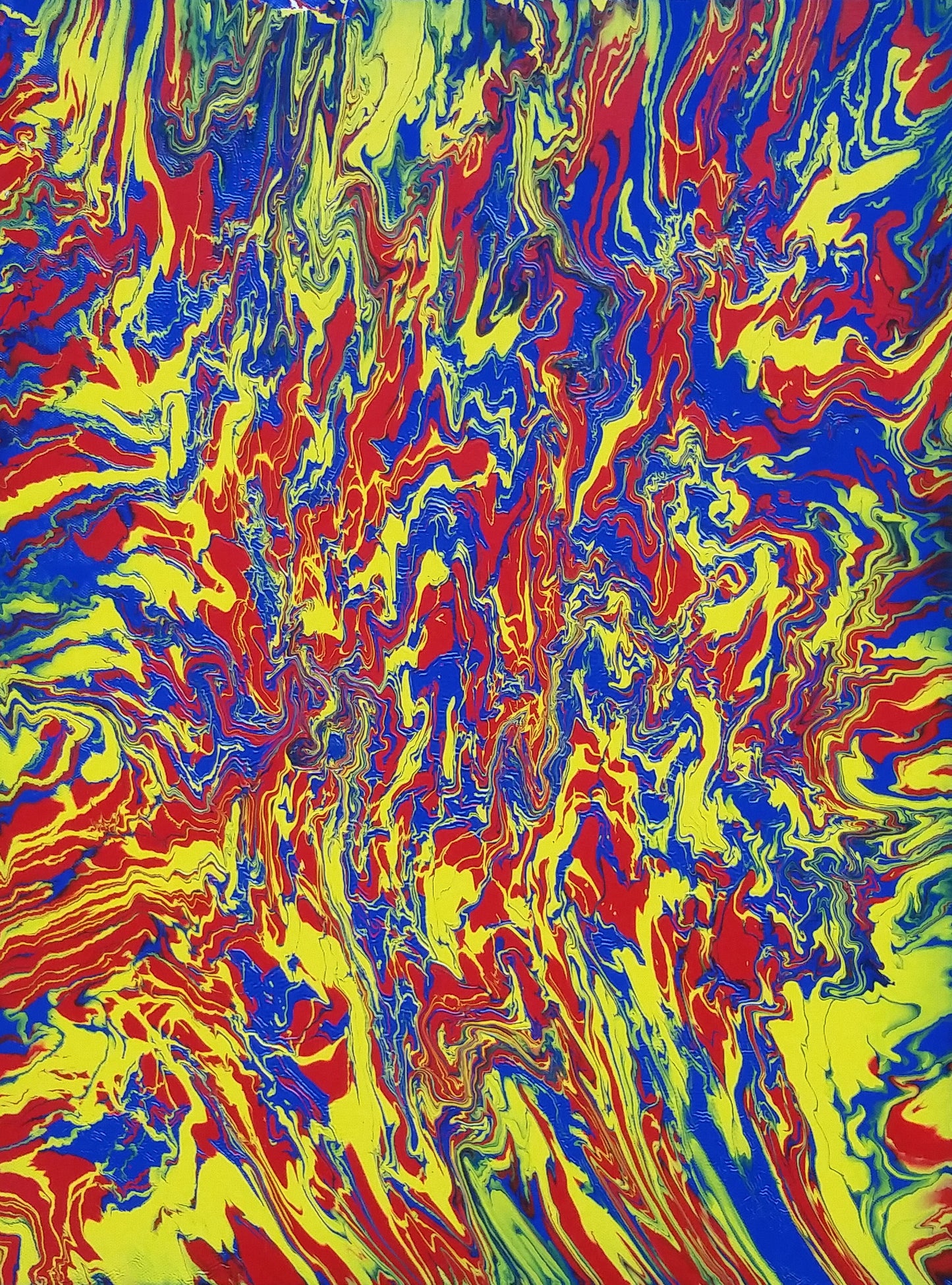 Original Abstract Fluid Painting Modern Art Primary Balance Bold Colors Yellow Blue Red