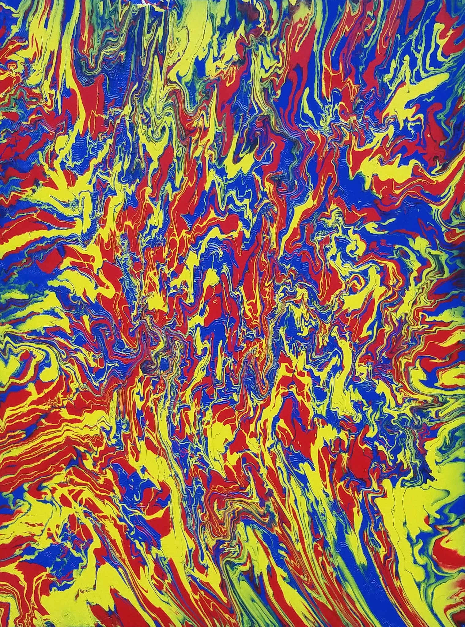 Original Abstract Fluid Painting Modern Art Primary Balance Bold Colors Yellow Blue Red
