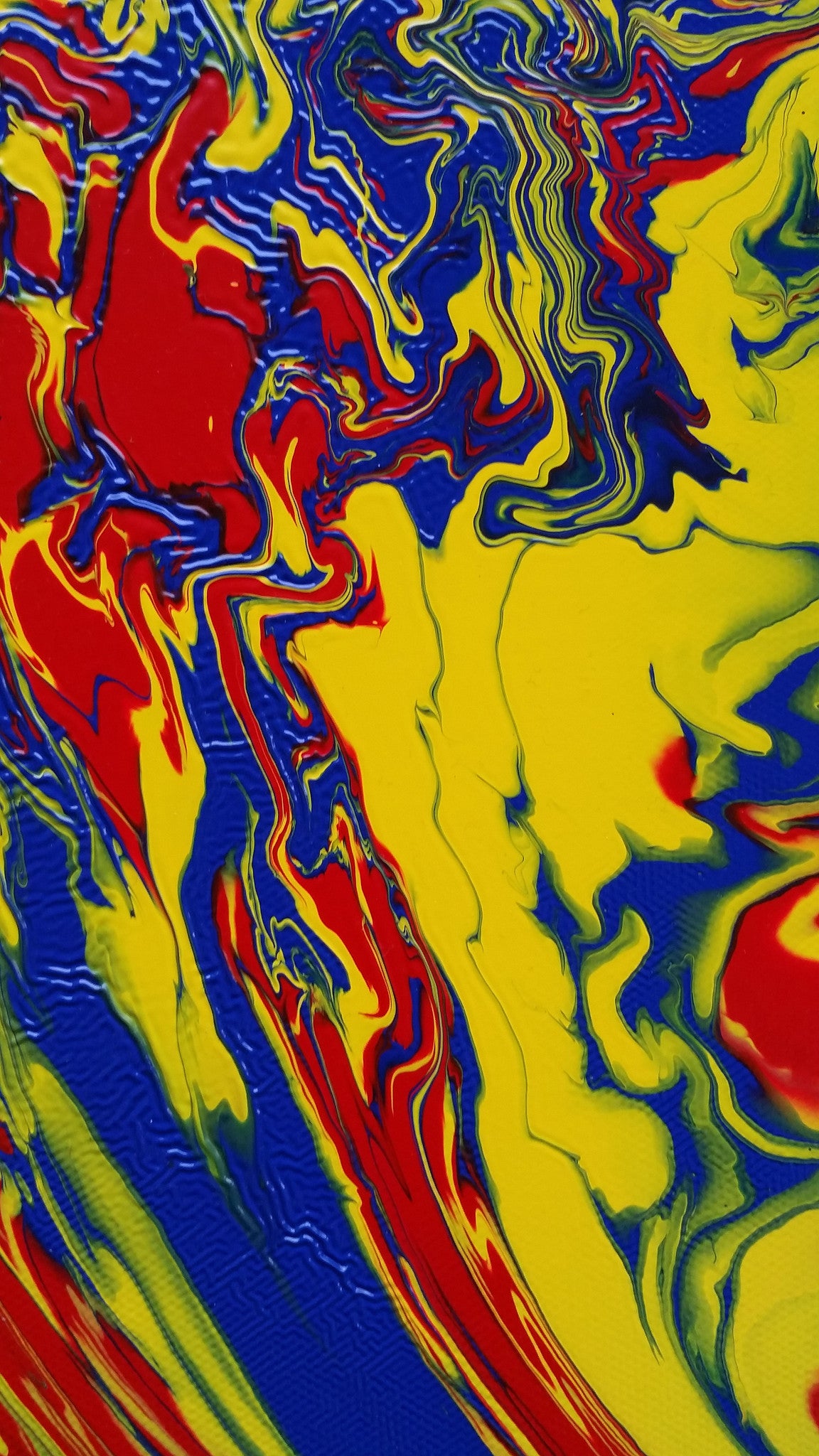 Original Abstract Fluid Painting Modern Art Primary Balance Bold Colors Yellow Blue Red