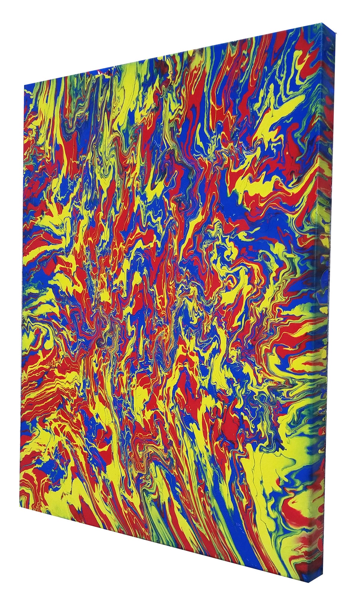 Original Abstract Fluid Painting Modern Art Primary Balance Bold Colors Yellow Blue Red