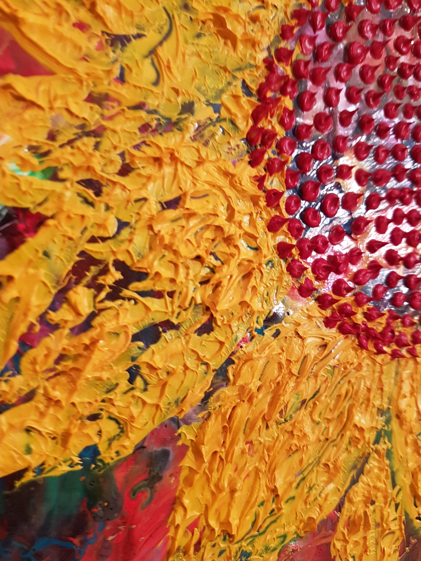 Psychedelic-Sunflower-by-Alexandra-Romano-Yellow-Red-Green-Colorful-Flower-Painting-Absract-Expressionism-Gallery-Toronto