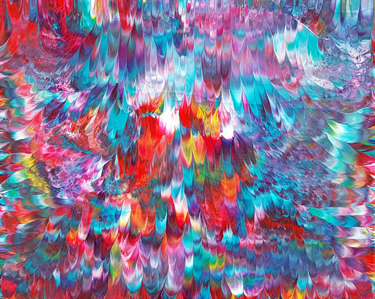 original-abstract-expressionism-painting-colourful-red-blue-white-pink-vibrant-feathers-acrylic-on-canvas-art-sale-gallery-Toronto-artist-Alexandra-Romano