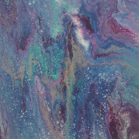 Abstract painting pattern with blue, purple, and green colors