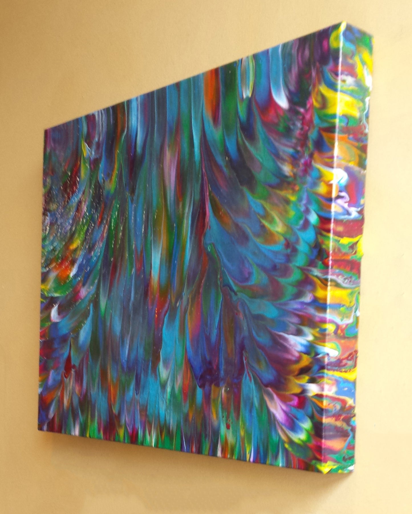 Colorful abstract painting with bold vibrant acrylic paints and textures