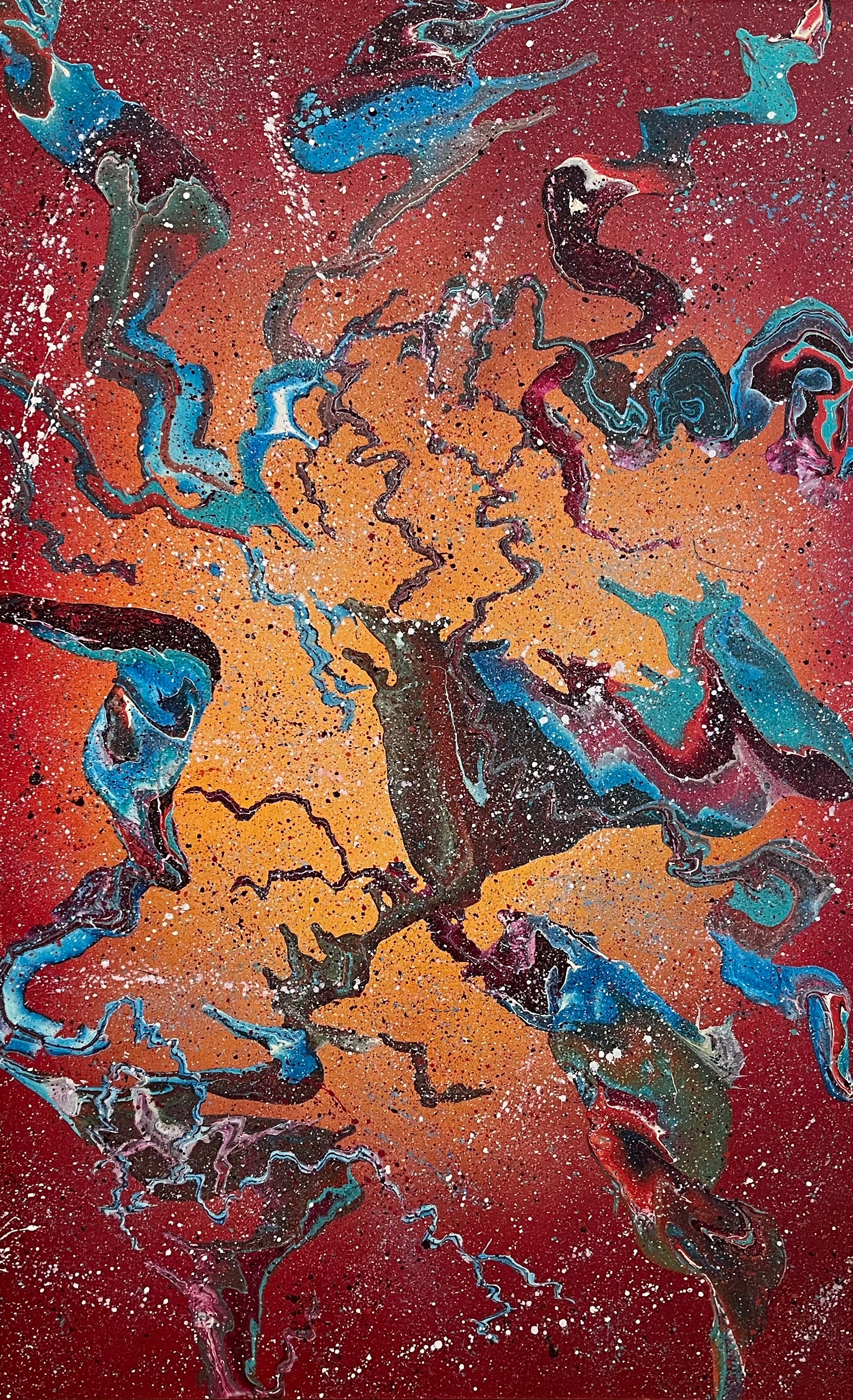 Original-Abstract-Expressionism-Painting-Alexandra-Romano-Artworks-Toronto-Canada-Galaxy-Cosmic-Lava-Cosmos-Red-Blue-Yellow-Art-Canadian-Artists