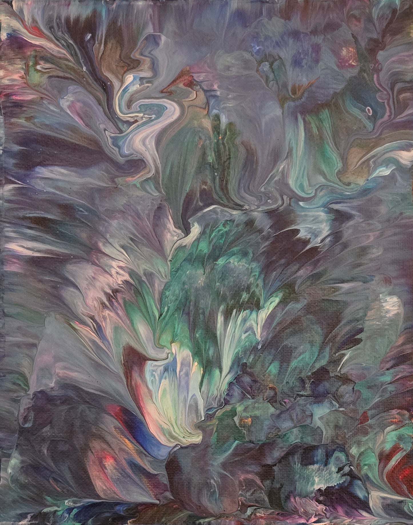 Abstract artwork with swirling colors and textures