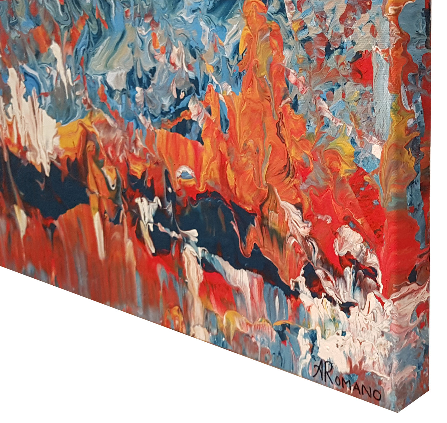 Abstract painting with vibrant colors and textures on a canvas