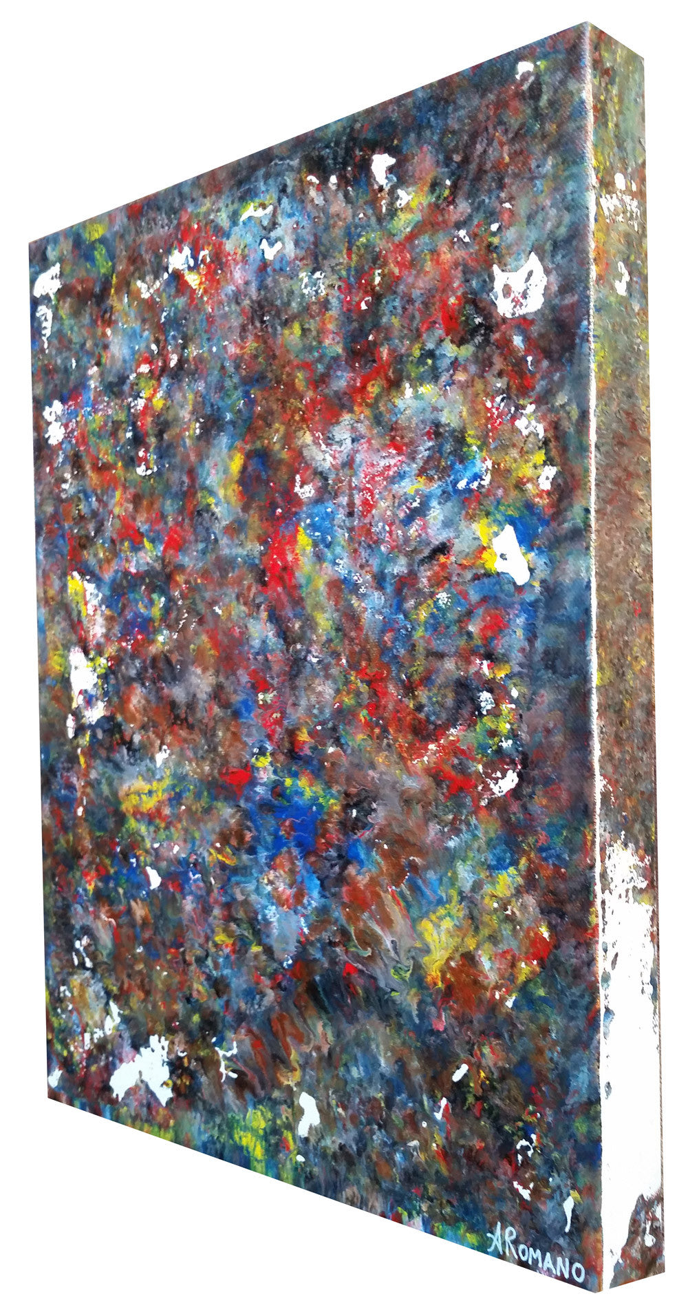 Abstract Fluid Painting Mixed Media Red White Yellow Enamel Paint Canvas