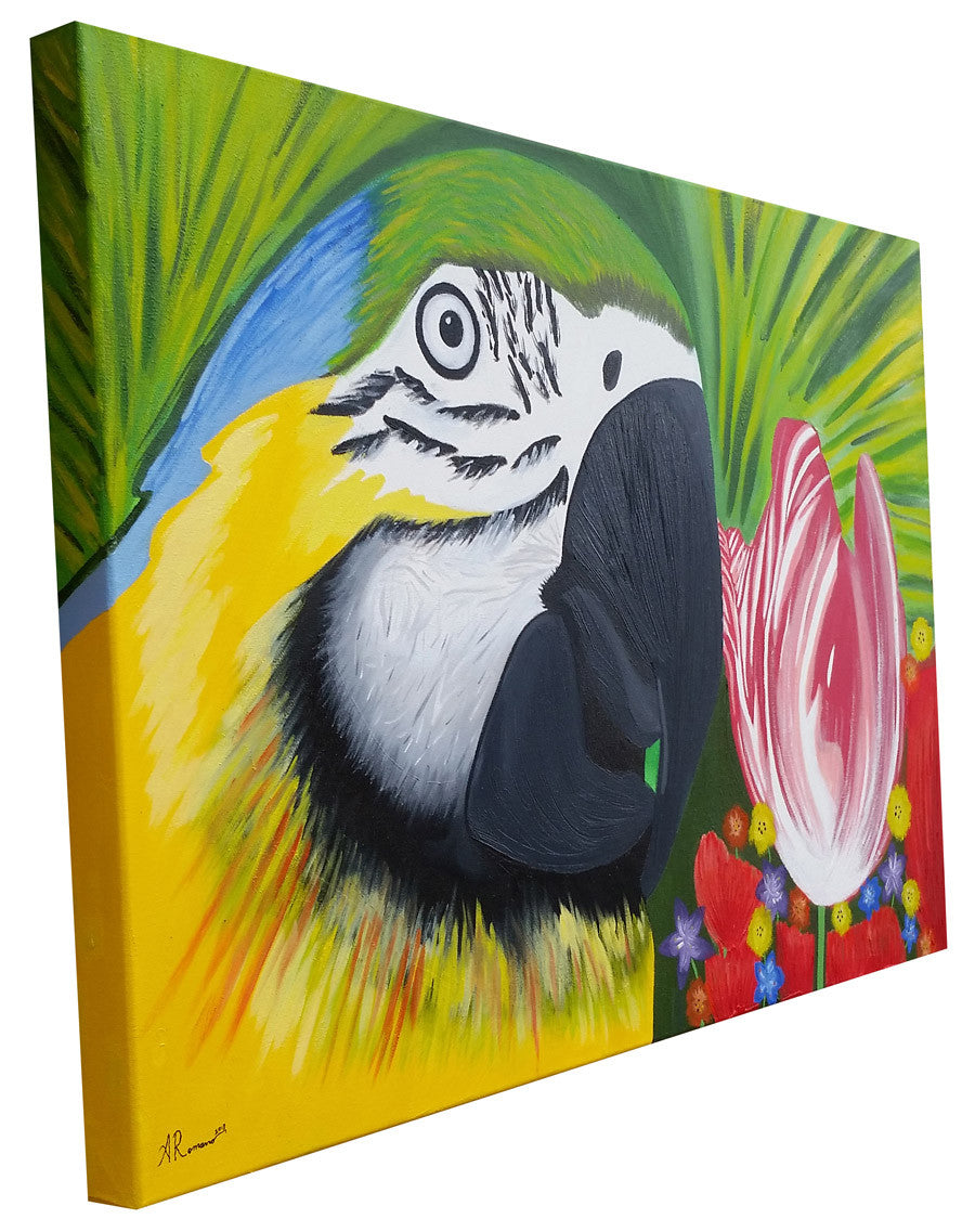 Bird of Paradise Original Impressionism Painting Animal Art Floral Tropical Sides Painted Gallery Wrapped Canvas
