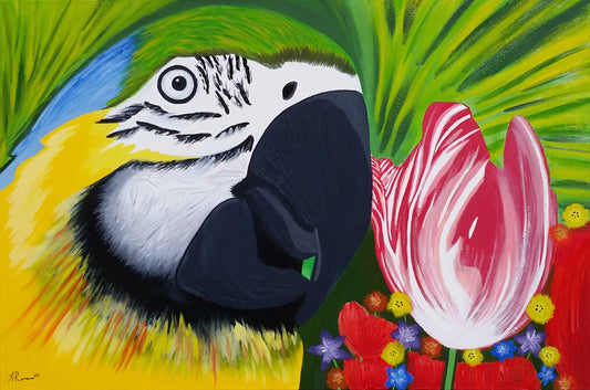 Bird of Paradise Original Impressionism Painting Animal Art Floral Tropical Colorful