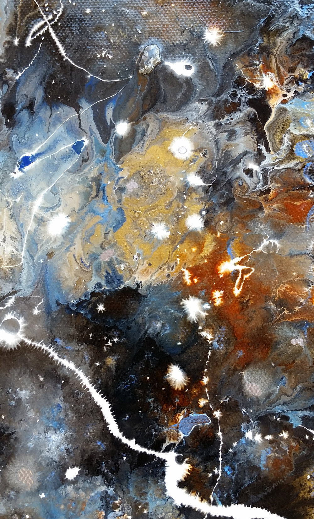 Cosmic Modern Abstract Art Original Painting Blue Splatter Paint Enamel and Spray Paint on Canvas