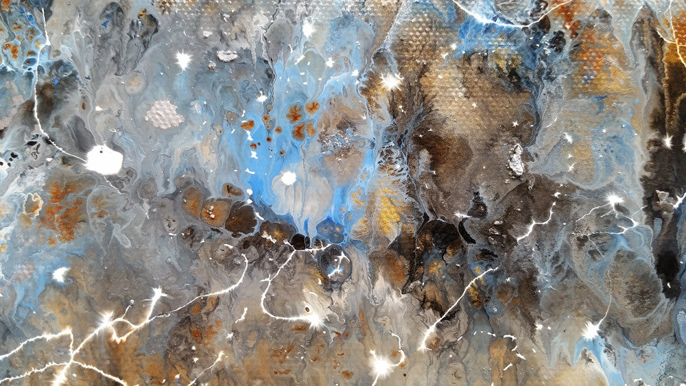 Cosmic Modern Abstract Art Original Painting Blue Splatter Paint Enamel and Spray Paint on Canvas