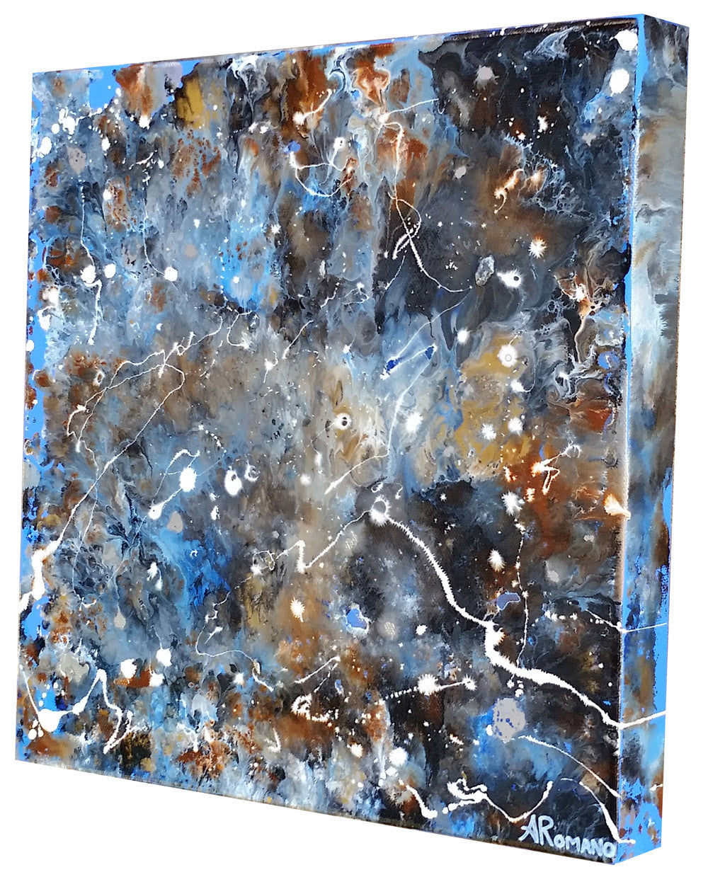 Cosmic Modern Abstract Art Original Painting Blue Splatter Paint Sides Painted Ready to Hang