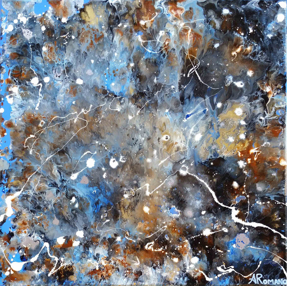 Cosmic ModernAbstract Art Original Painting Blue Splatter Paint
