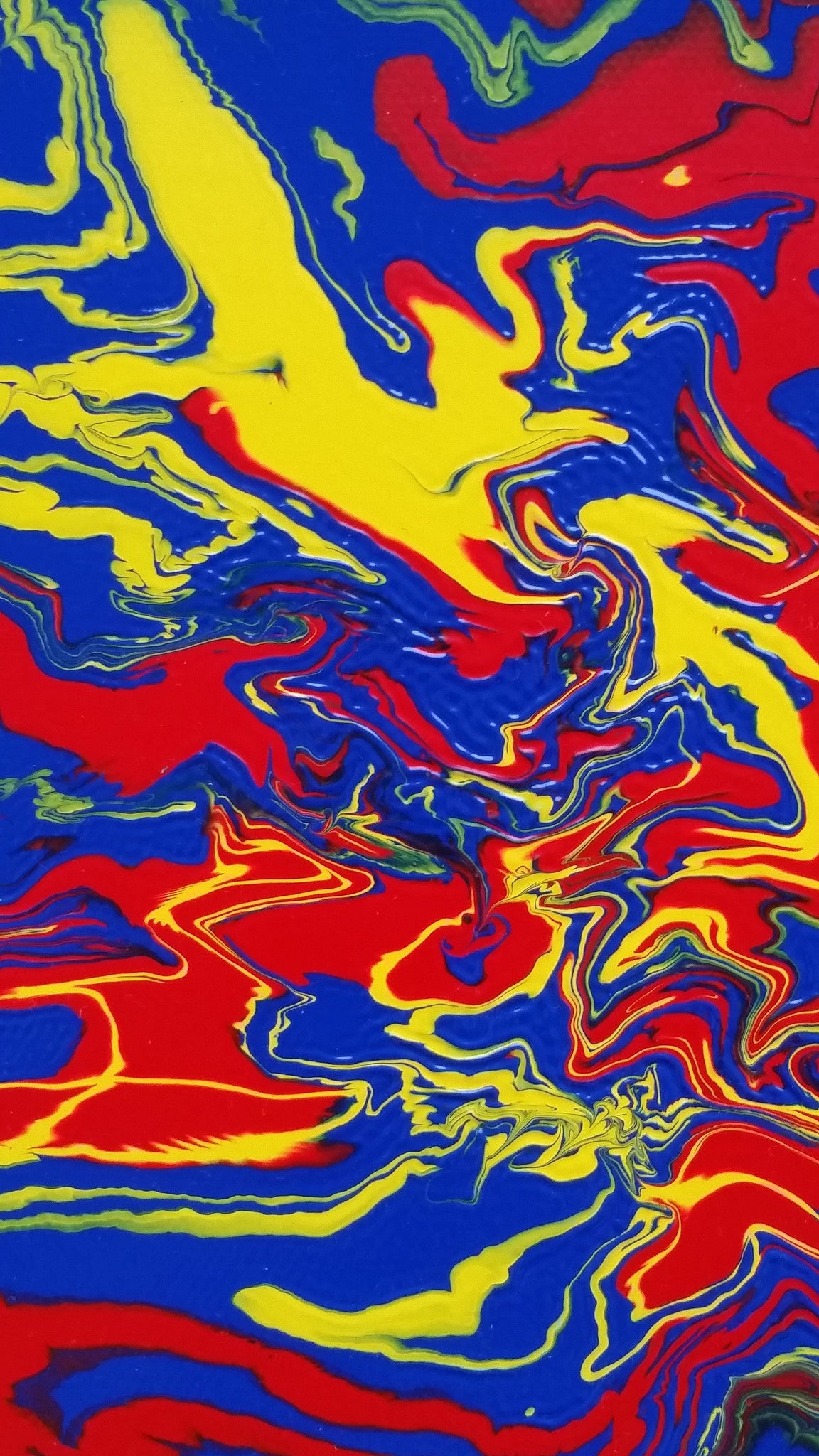 Original Abstract Fluid Painting Modern Art Primary Balance Bold Colors Yellow Blue Red