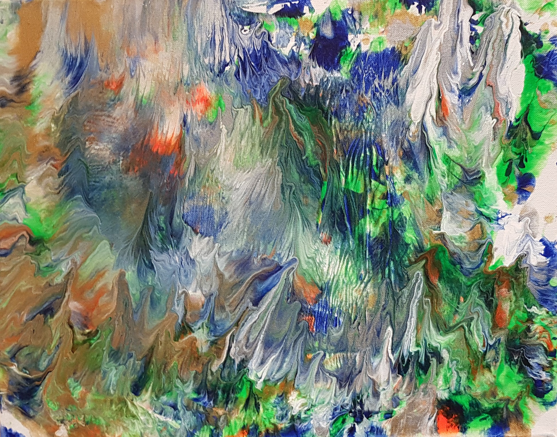 Psychedelic-Sea-Alexandra-Romano-Art-Toronto-Gallery-Original-Artworks-Fluorescent-Green-and-Orange-Blue-Gold-White-Painting