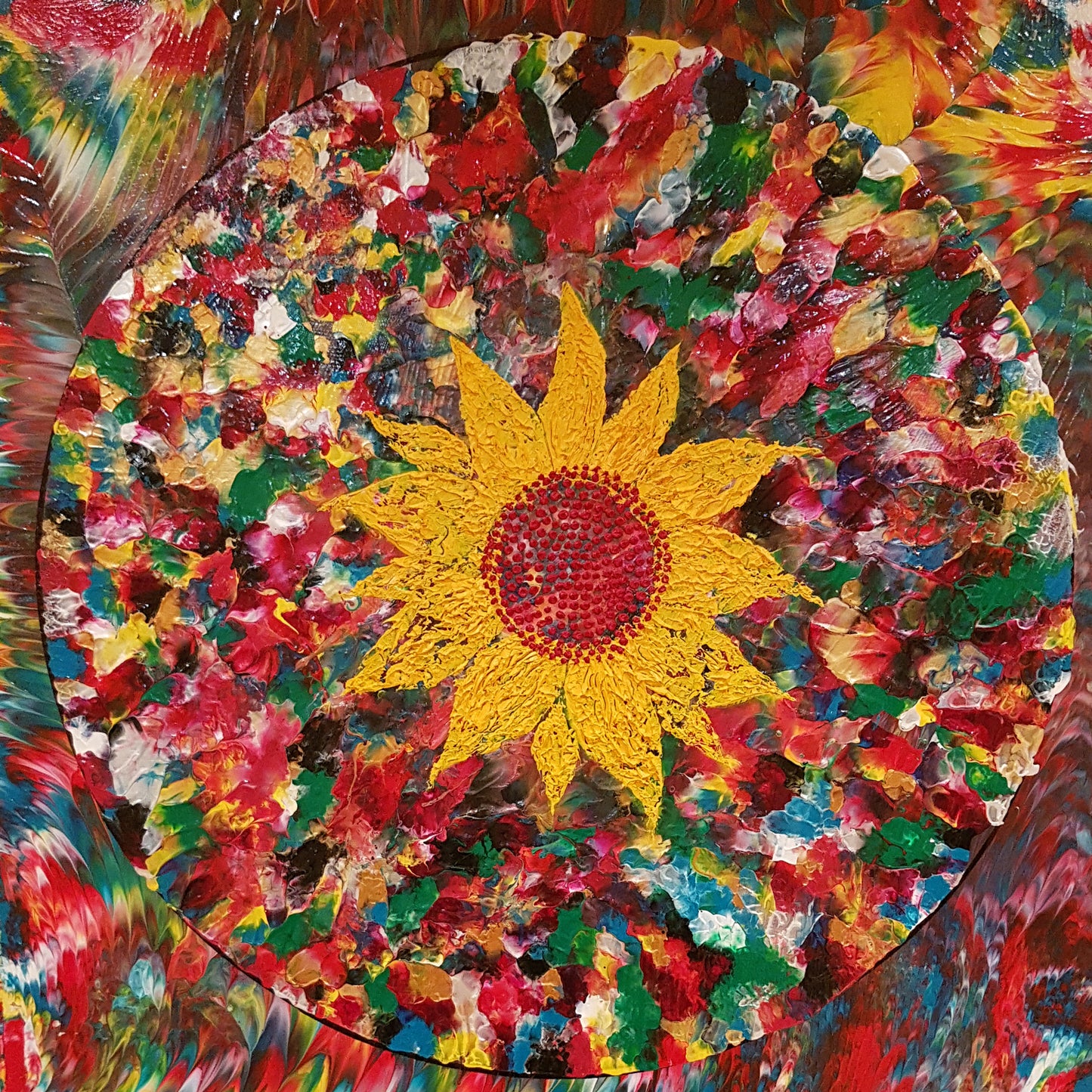 Psychedelic-Sunflower-by-Alexandra-Romano-Yellow-Red-Green-Colorful-Flower-Painting-Absract-Expressionism-Gallery-Toronto