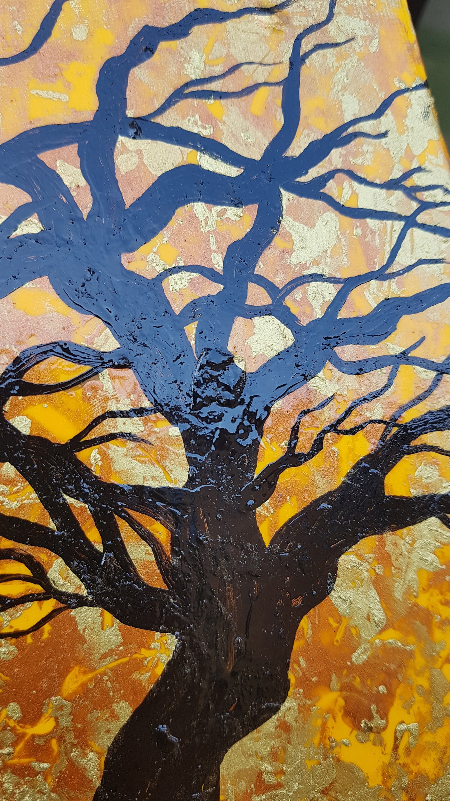 The-Root-of-Evil-by-Alexandra-Romano-Original-Amazing-Tree-Painting-Abstract-Expressionism-Impressionism-Artwork-Yellow-Gold-Black-Copper-Beautiful-Art-Gallery-In-Toronto-Canada-witch-tree-roots-black-branches
