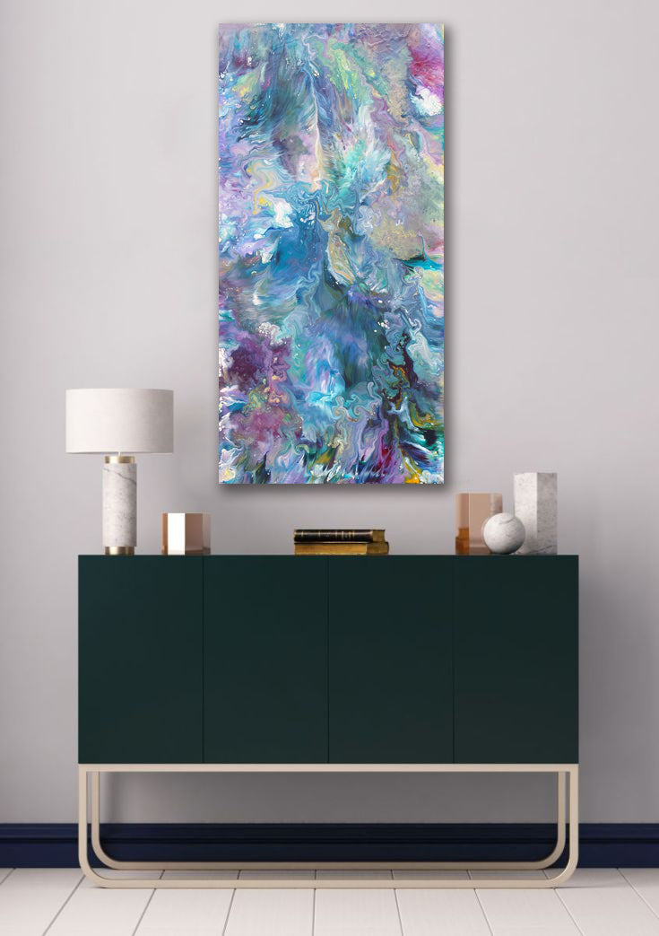 ocean oasis beautiful original blue green purple white sea abstract painting tide waves buy one of a kind art online acrylic canvas abstract expressionism art modern home decor contemporary wall art